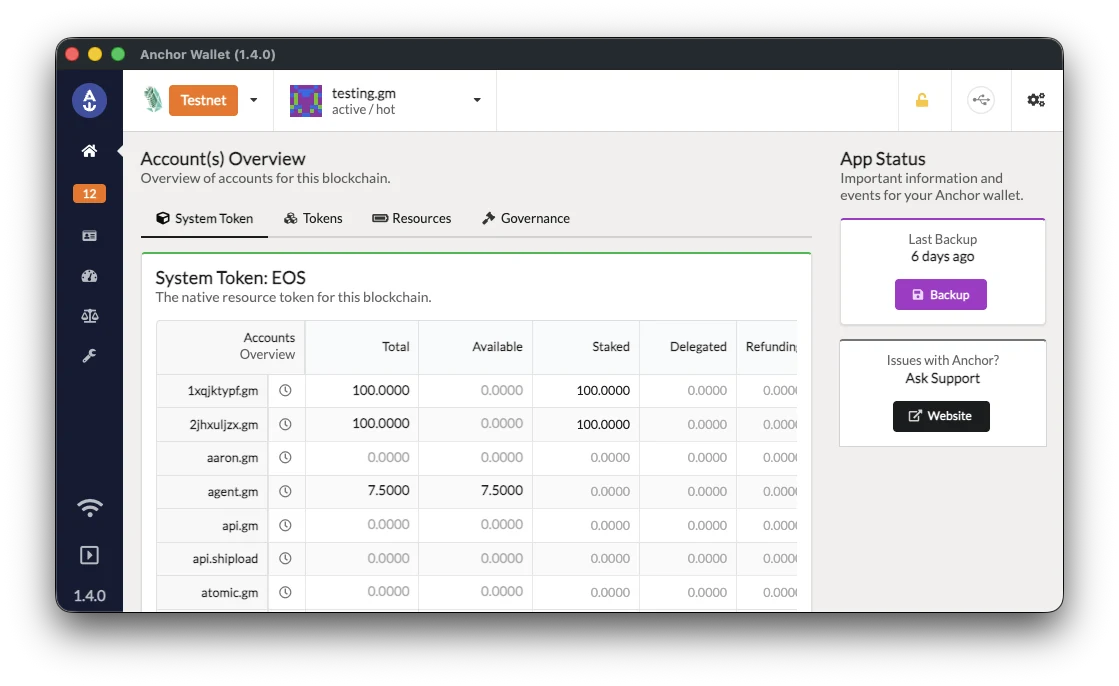 Anchor for desktop with an account open